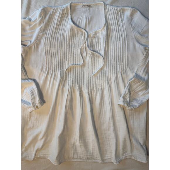 Free People CP Shades White Pleated Peasant Boho Top Pleated Cotton Blouse M - Picture 3 of 7